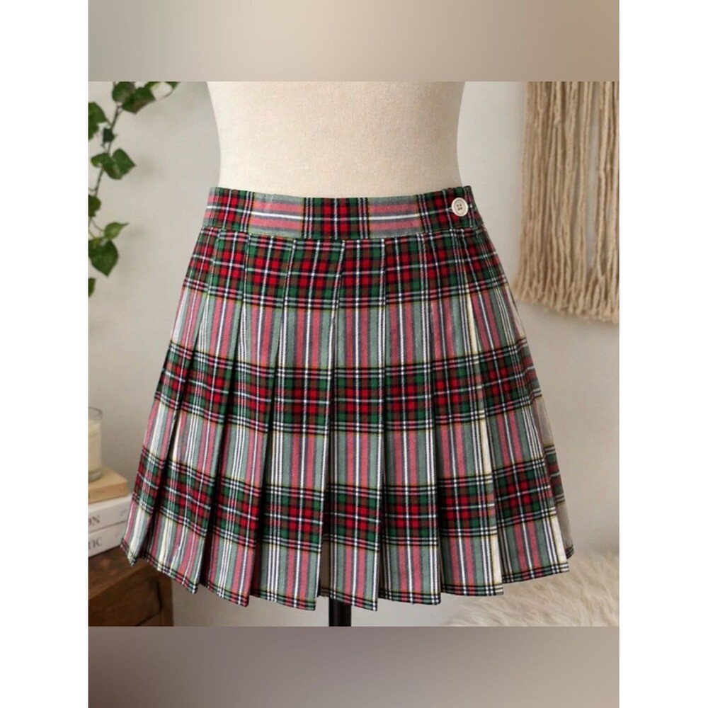 Aerie Plaid Pleated Mini Skirt Red Green Schoolgirl Y2K Size Large
